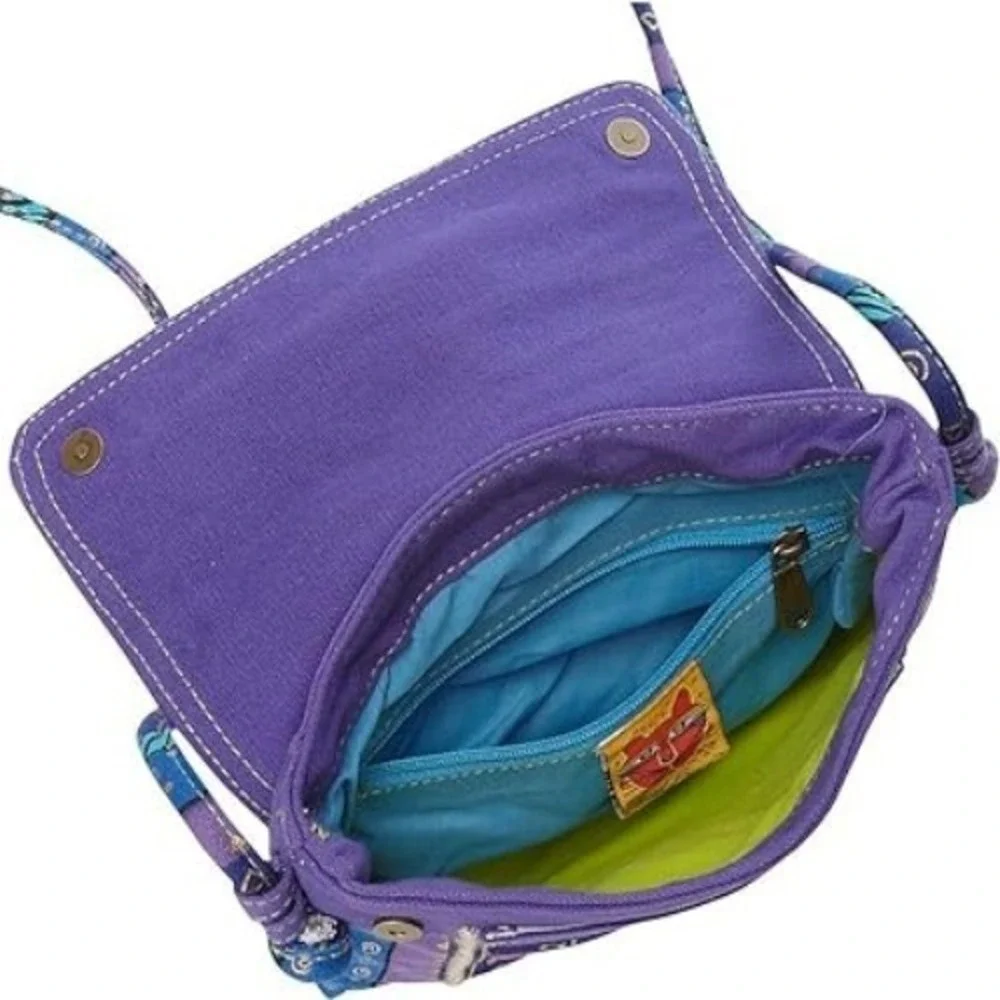 Laurel Burch Small Crossbody Purse‎ – Mythical Dogs Print, Multi-Color Bag